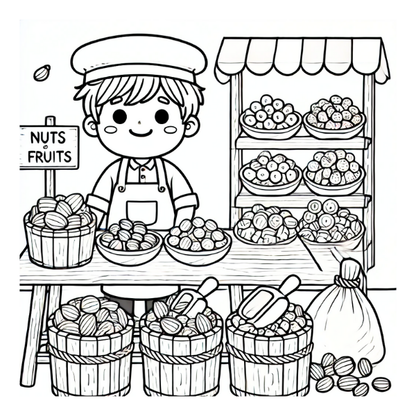 Fresh Finds and Stalls: A Market Day Coloring Book