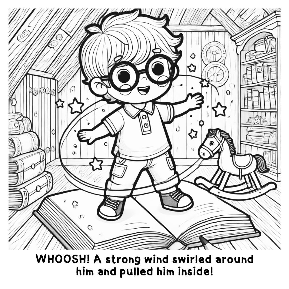 Mico and the Magic Library: A Cute and Fun Coloring Book for Kids