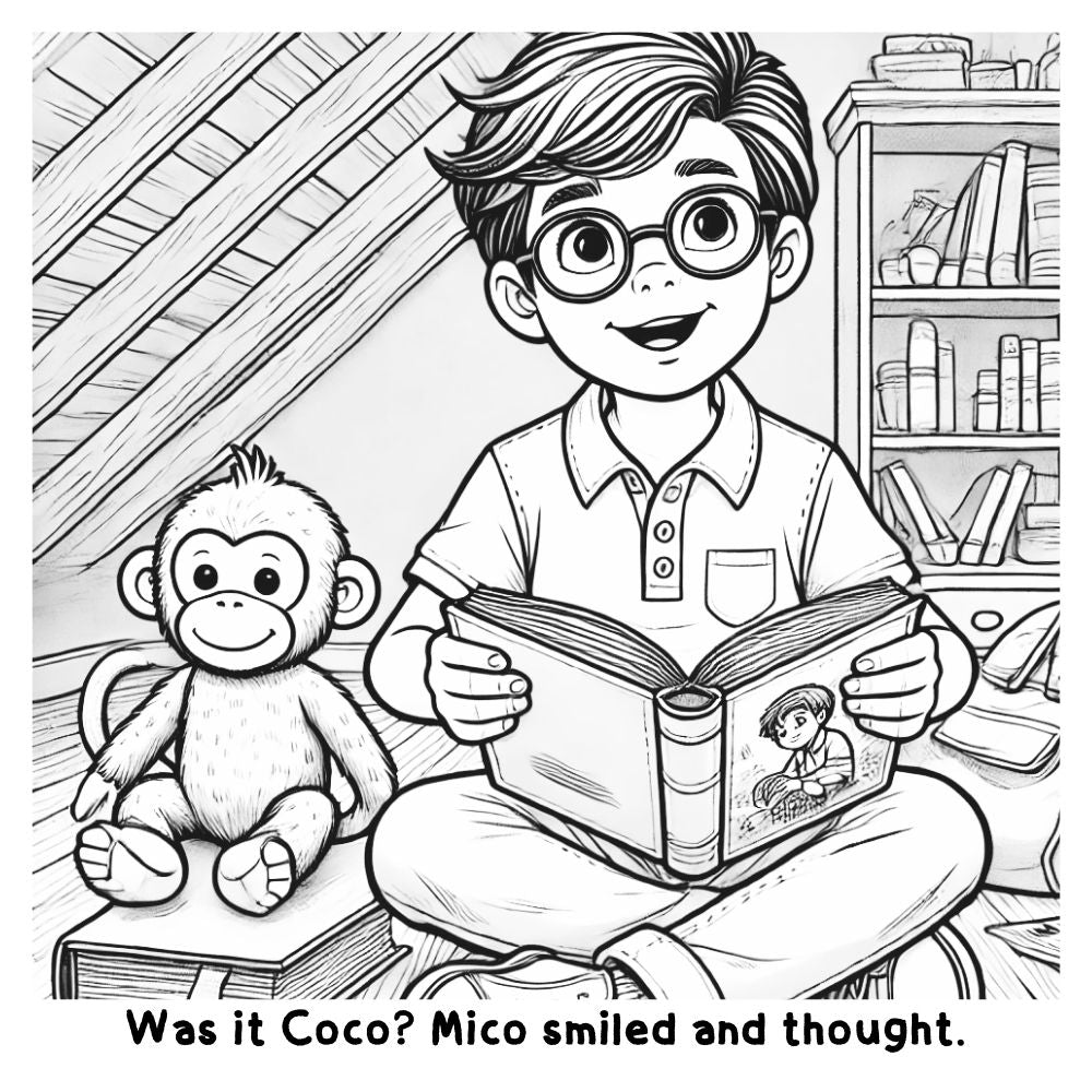 Mico and the Magic Library: A Cute and Fun Coloring Book for Kids